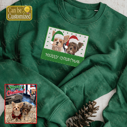 Personalized Embroidered Christmas Pet Dog Cat Frame Hoodie Sweatshirt T-Shirt