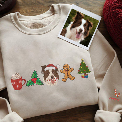 Christmas Embroidered Pet Dog Cat Photo Custom Text Hoodie Sweatshirt T-Shirt