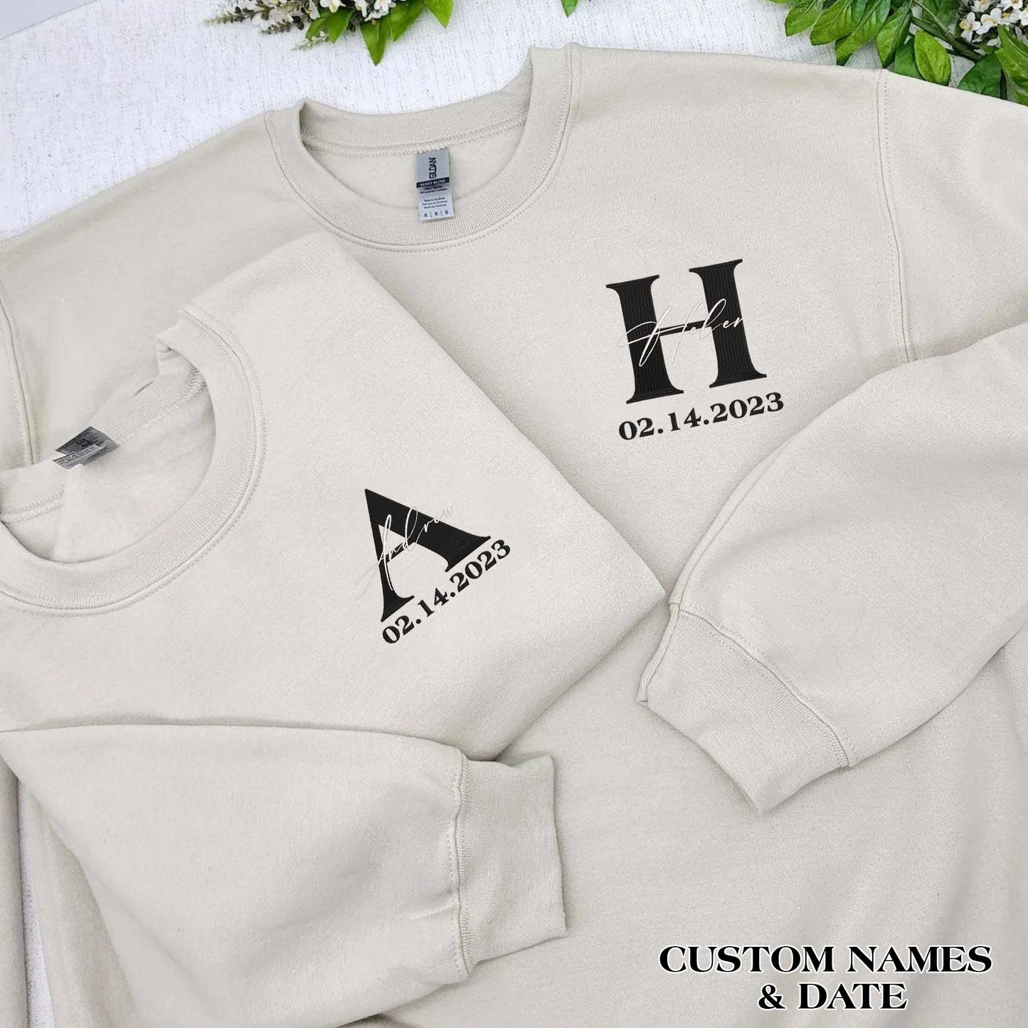 Valentine Embroidered Custom Names & Date Couple Hoodie Sweatshirt T-shirt