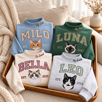 Personalized Embroidered Pet's Photo With Message On Neck Sweatshirt, Quarter-Zip Sweatshirt