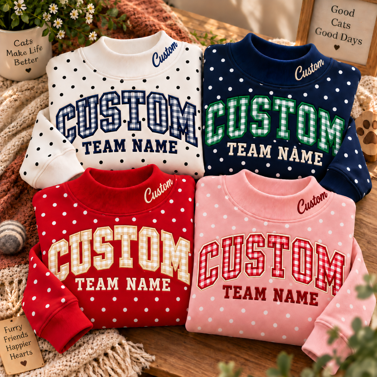 Personalized Custom Text Embroidered Polka Dot Sweatshirt