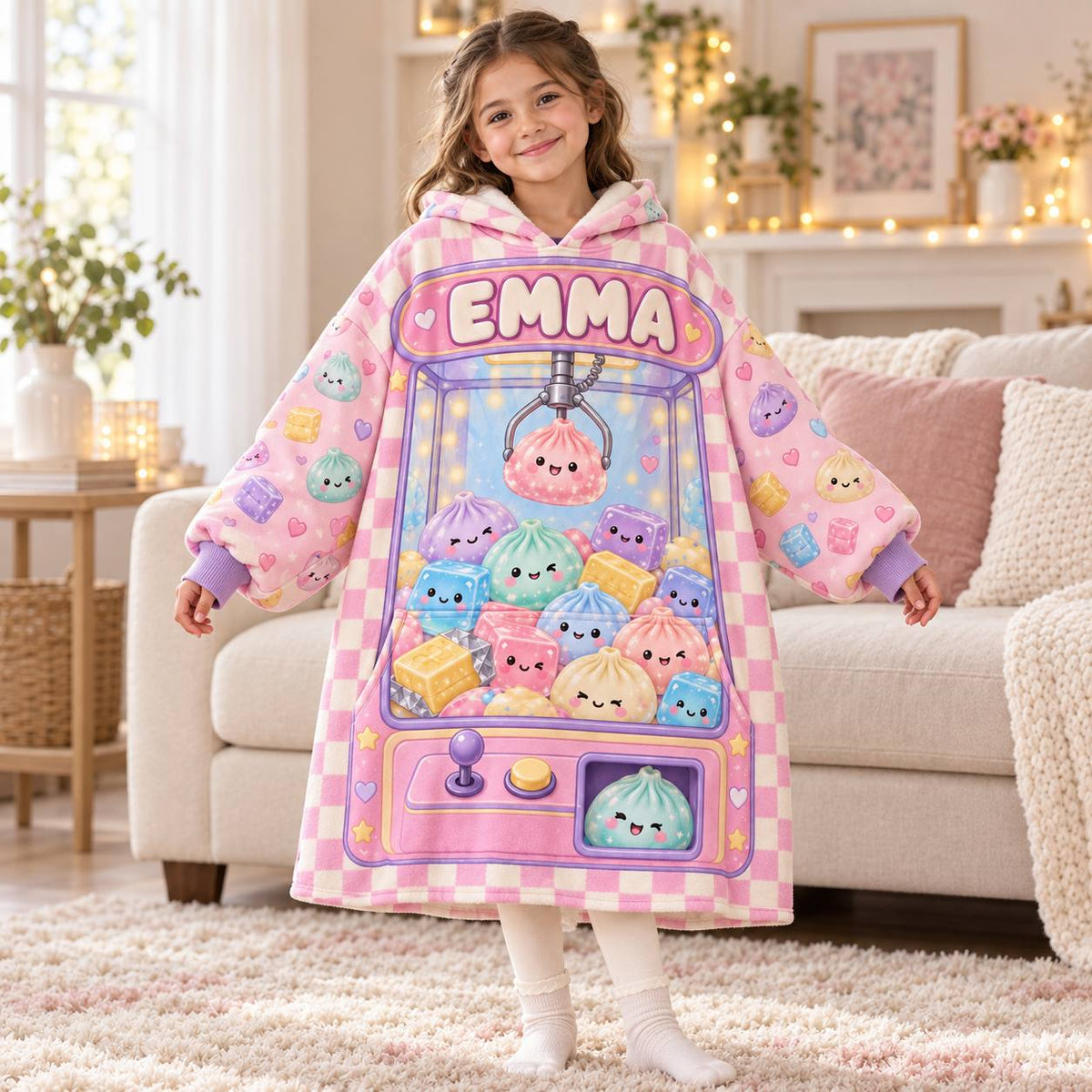 Cute Dumpling Squishy Custom Kid's Name AOP Blanket Hoodie