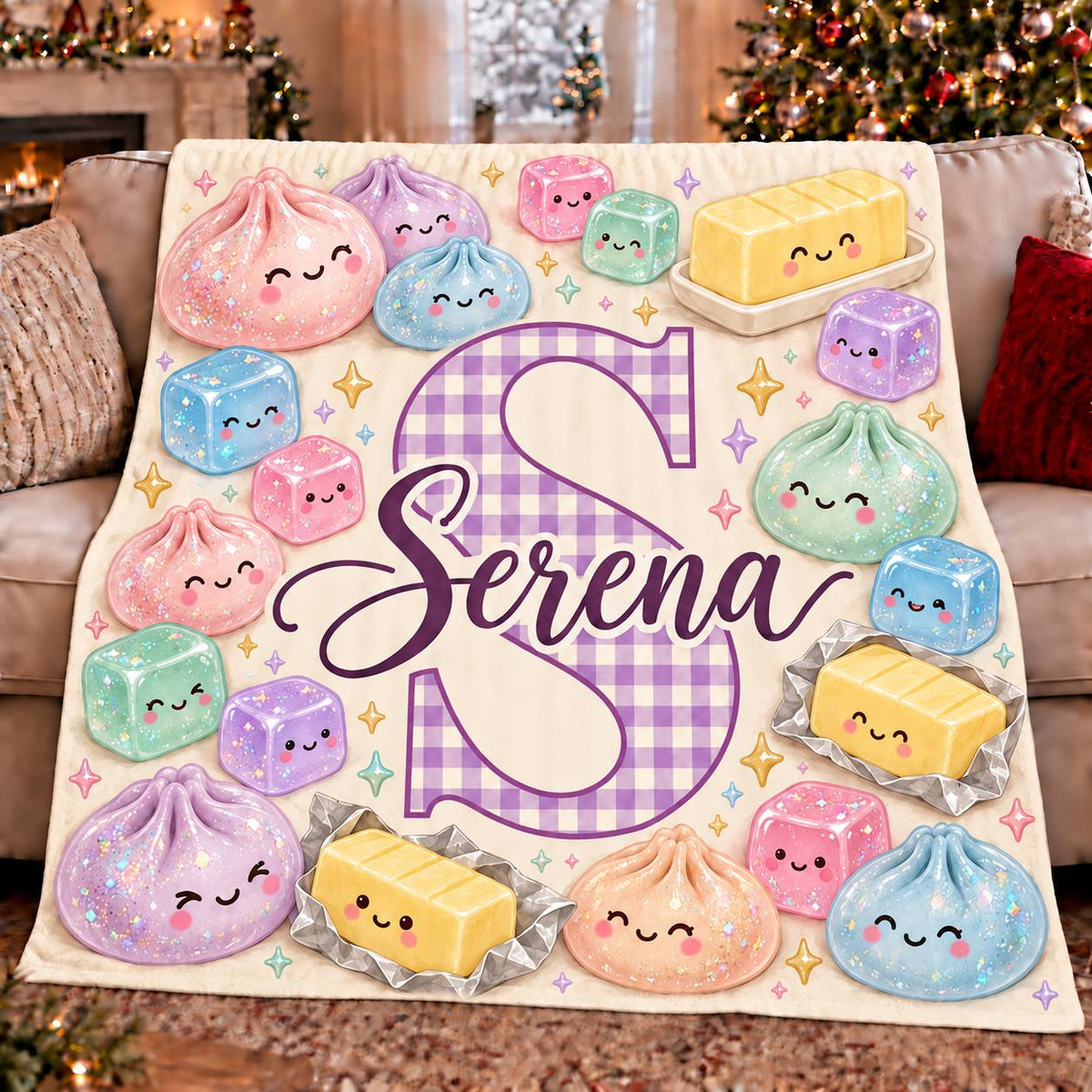 Personalized Dumpling Squishy Custom Kid's Name Fleece Blanket
