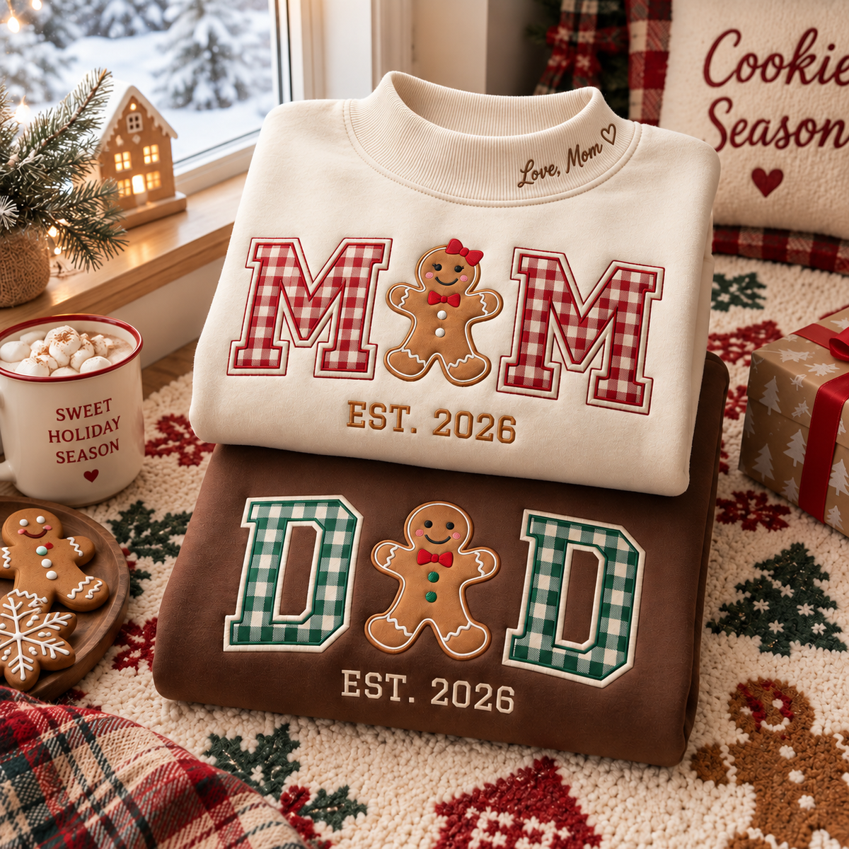 Personalized Embroidered Ginger Mom Dad Custom Message On Neck Sweatshirt, Quarter-Zip Sweatshirt