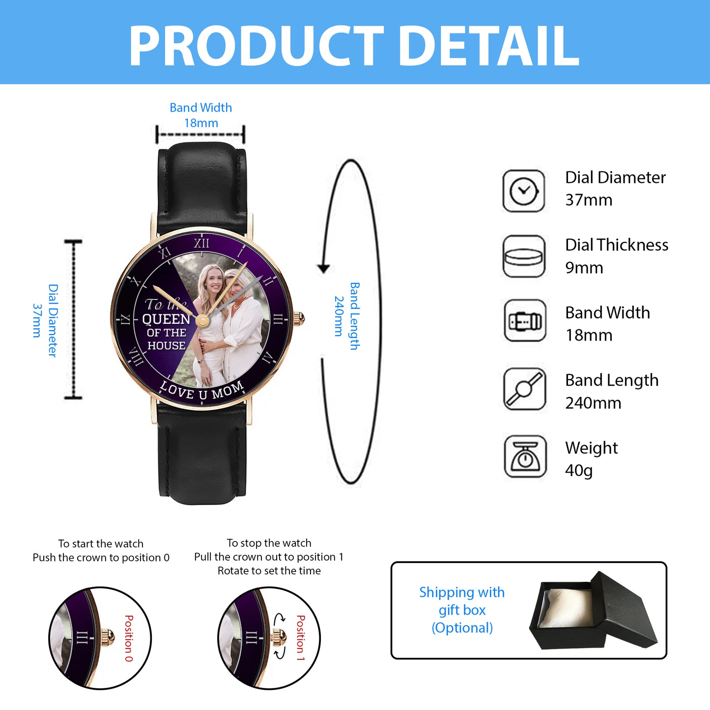 Personalized Family Photo To The Queen Of The House Quartz Watch Mother's Day Gift For Mom