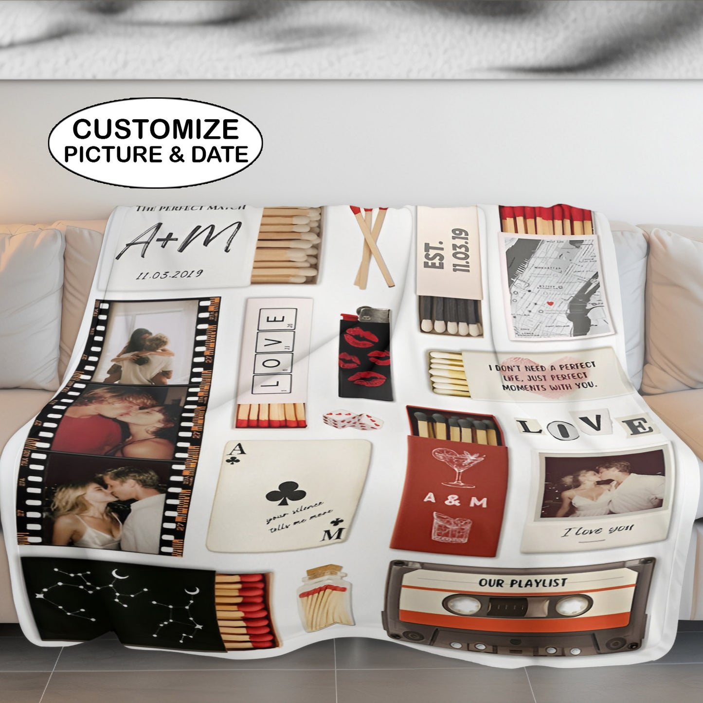 Nostalgia Couple Love Story Matchbook Collage Dopamine Decor - Personalized Poster - Heartfelt Valentine, Anniversary Gift For Him, For Her