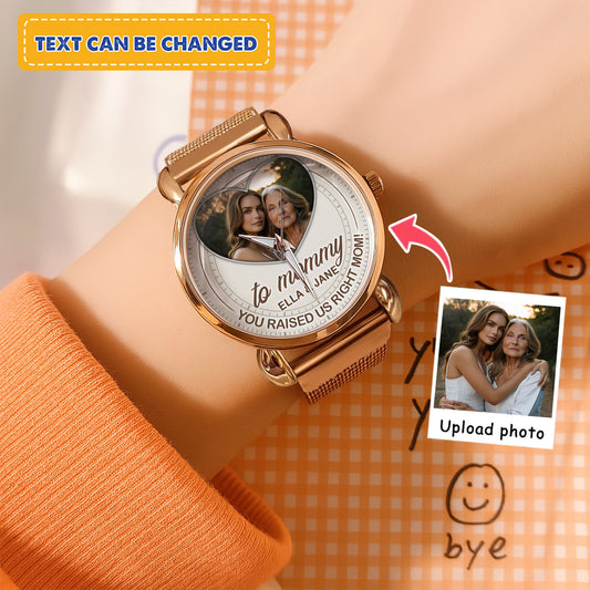 Mother's Day Gift For Mom Personalized Heartframe Photos Mesh Strap Quartz Watch