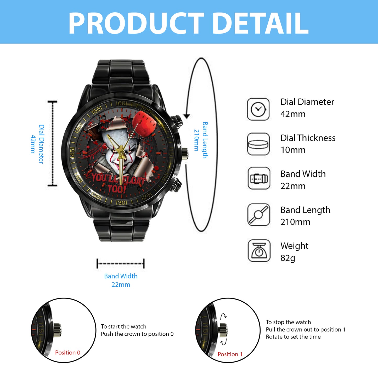 Halloween Horror Movies You'll Float Too Personalized Quartz Watch