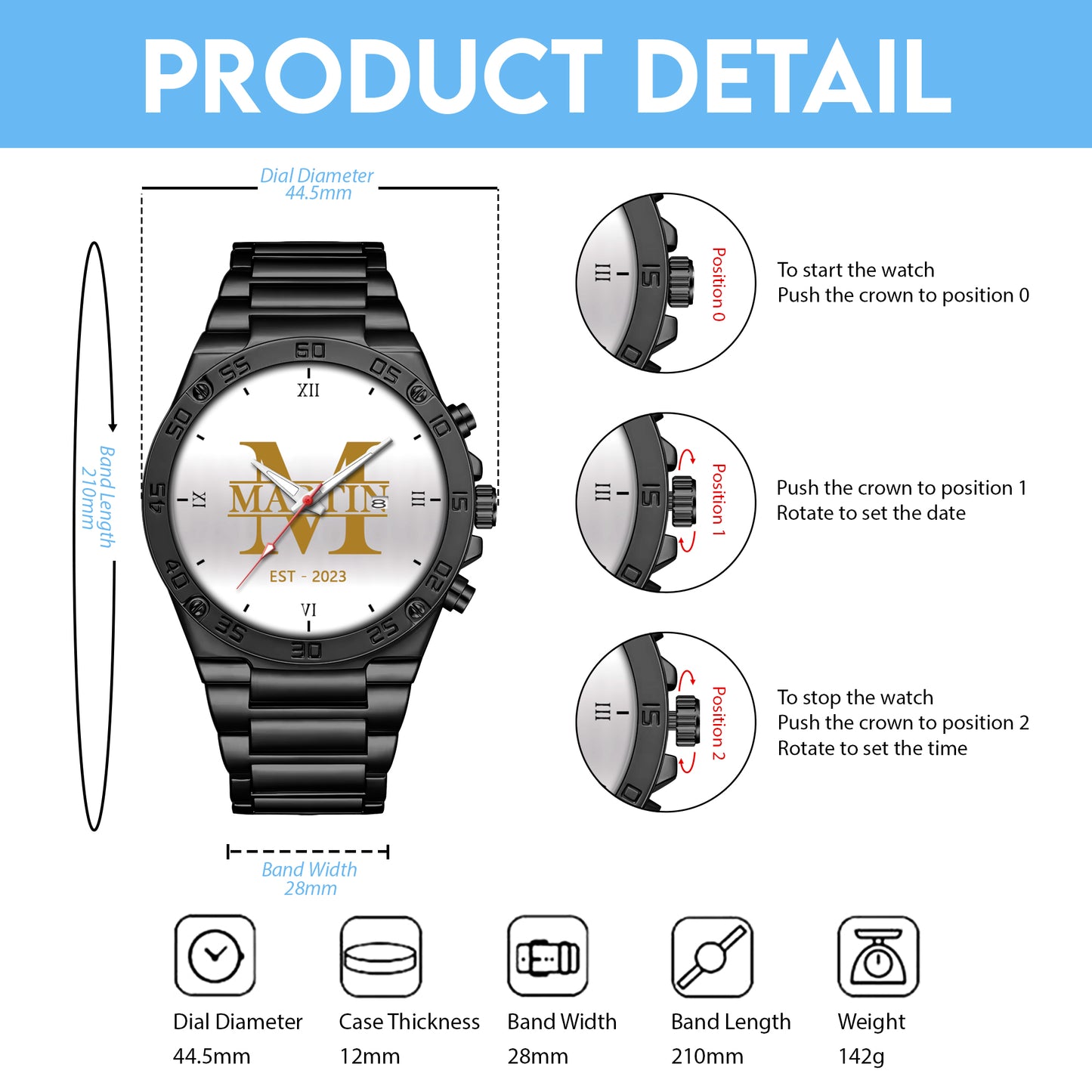 Personalized Name & Year Watch Father's Day Gift For Him