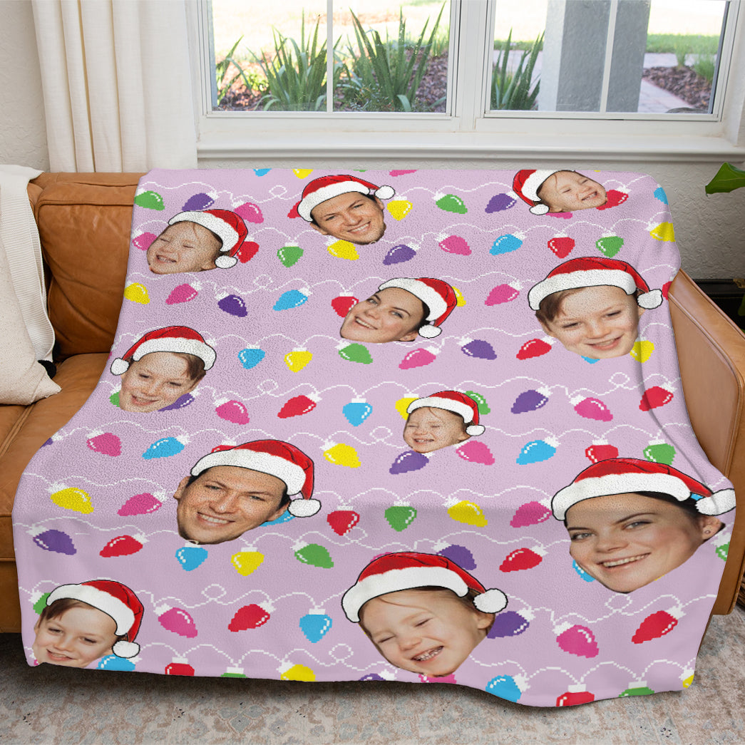 Personalized Family Photo Christmas Light Soft Blanket