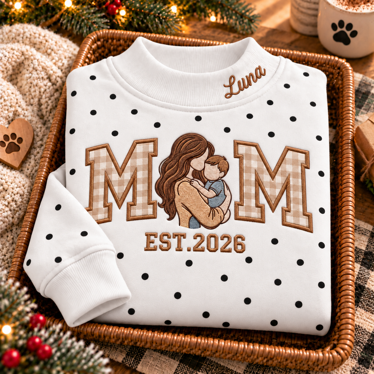 Personalized Custom Photo Mom Embroidered Polka Dot Sweatshirt