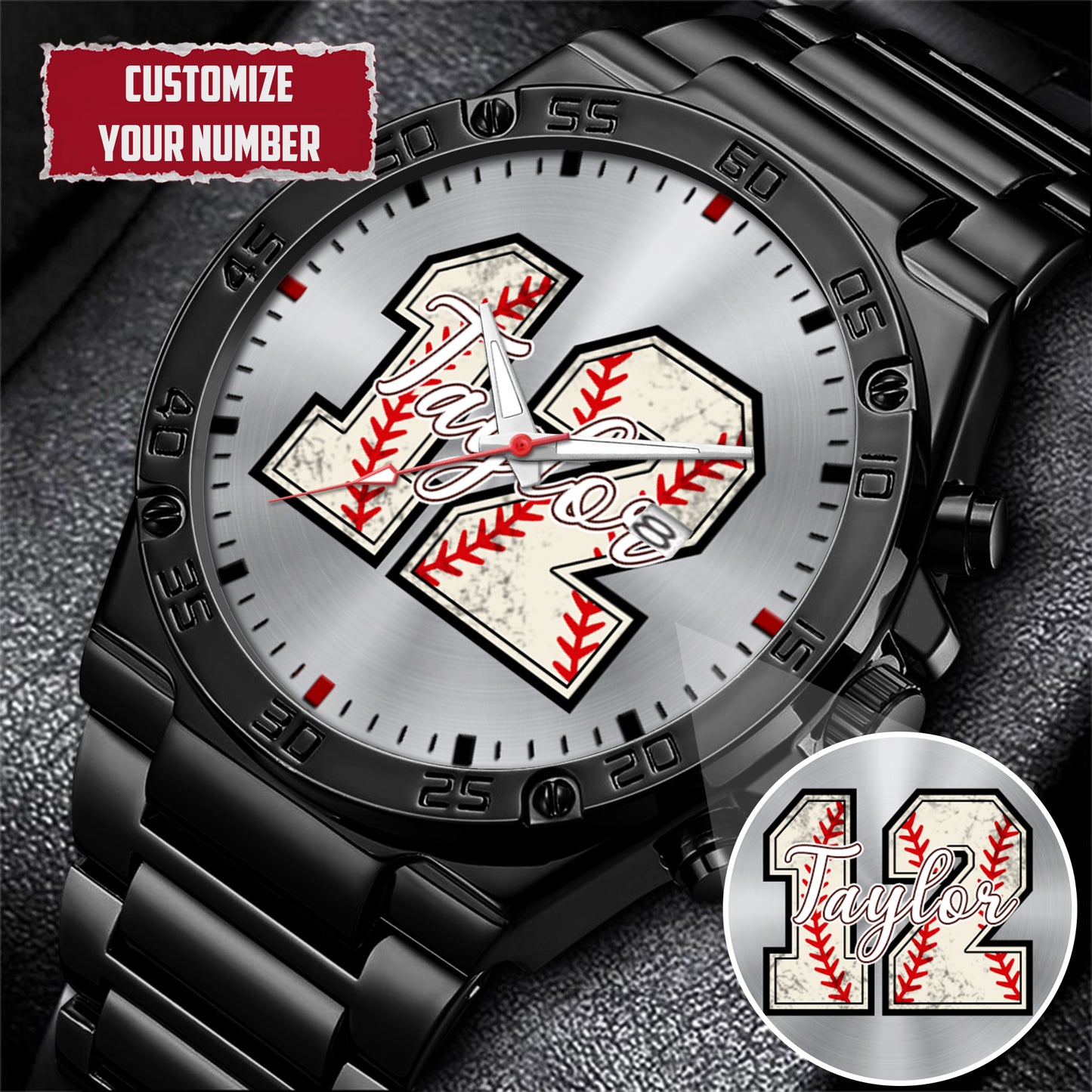 Personalized Baseball Custom Name & Number Watch Father's Day Gift For Him