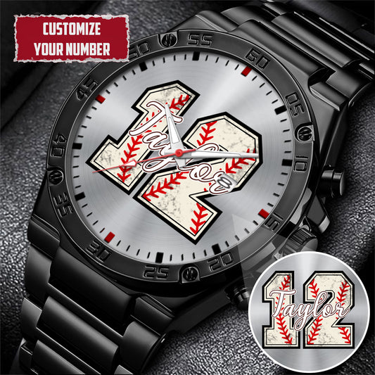 Personalized Baseball Custom Name & Number Watch Father's Day Gift For Him