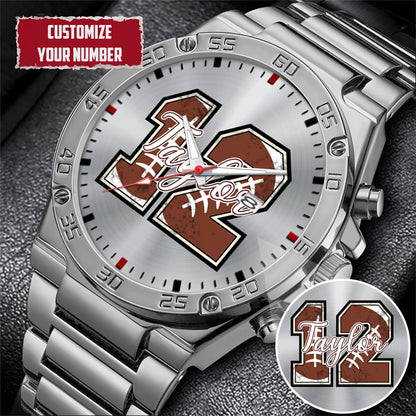 Personalized American Football Custom Name & Number Watch Father's Day Gift For Him