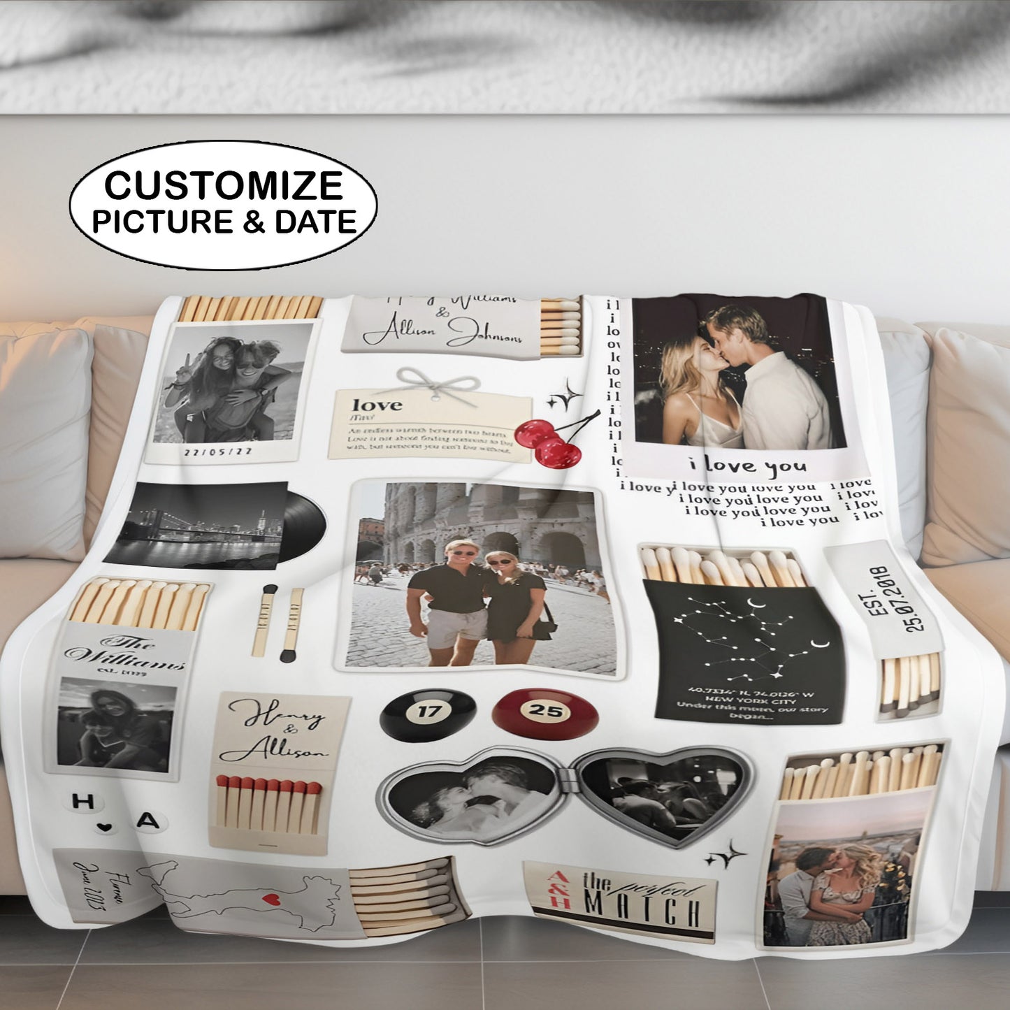 Nostalgia Couple Love Story Matchbook Collage Dopamine Decor - Personalized Poster - Heartfelt Valentine, Anniversary Gift For Him, For Her