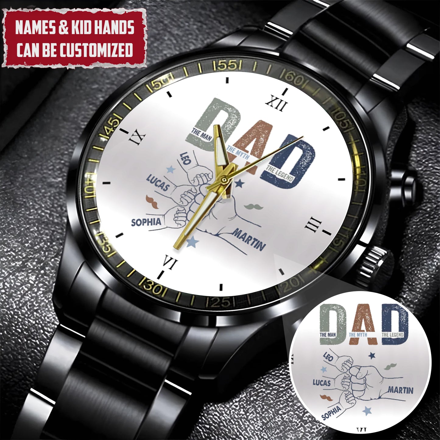 Personalized Dad & Kids Hands Quartz Watch Father's Day Gift For Him
