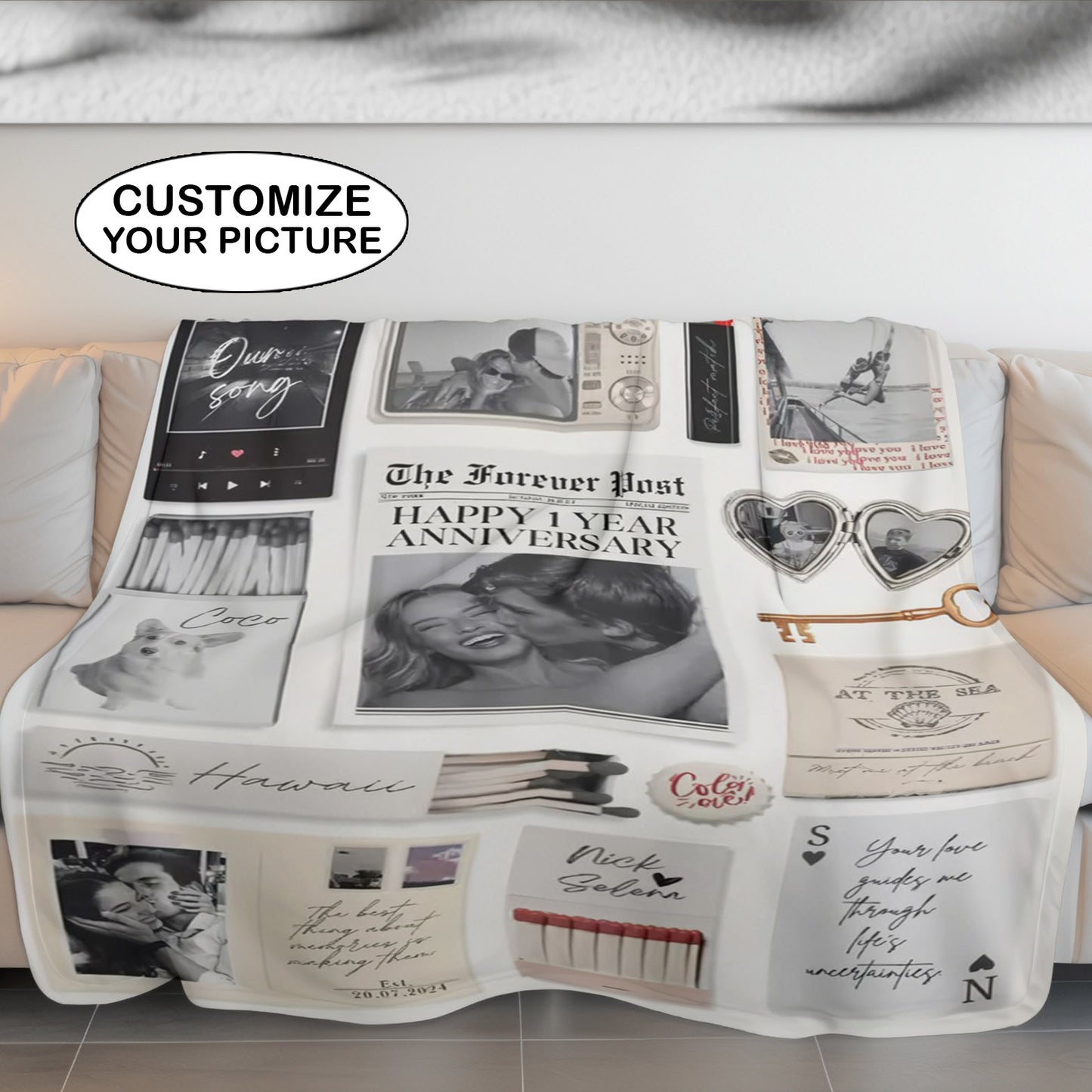 Custom Matchbox Art DIY Blanket First Anniversary Gift for Boyfriend or Girlfriend