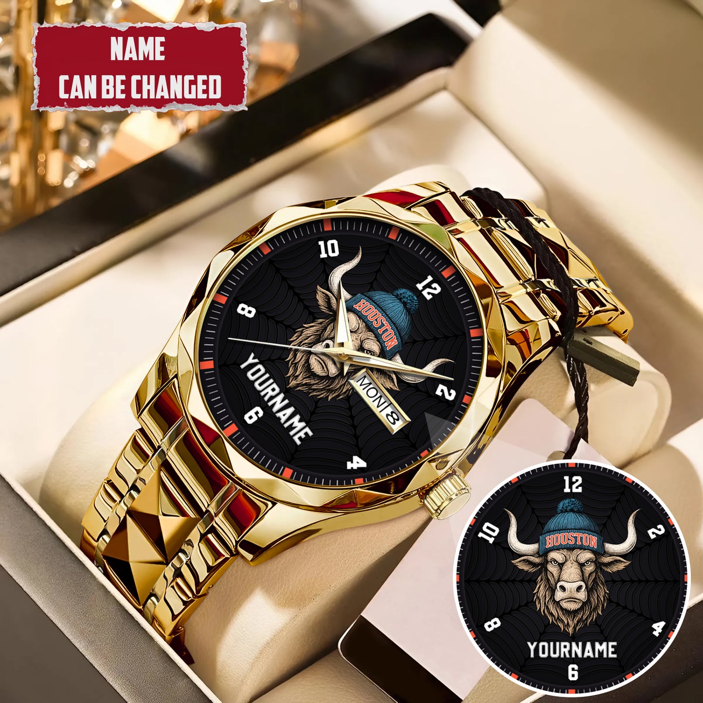 Personalized Retro Mascot Football Custom Name Watch Father's Day Gift For Him