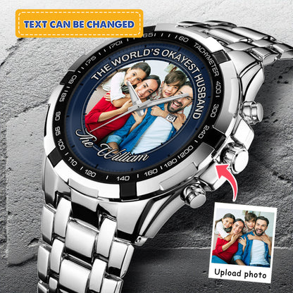The World's Okayest Husband Personalized Photo Watch
