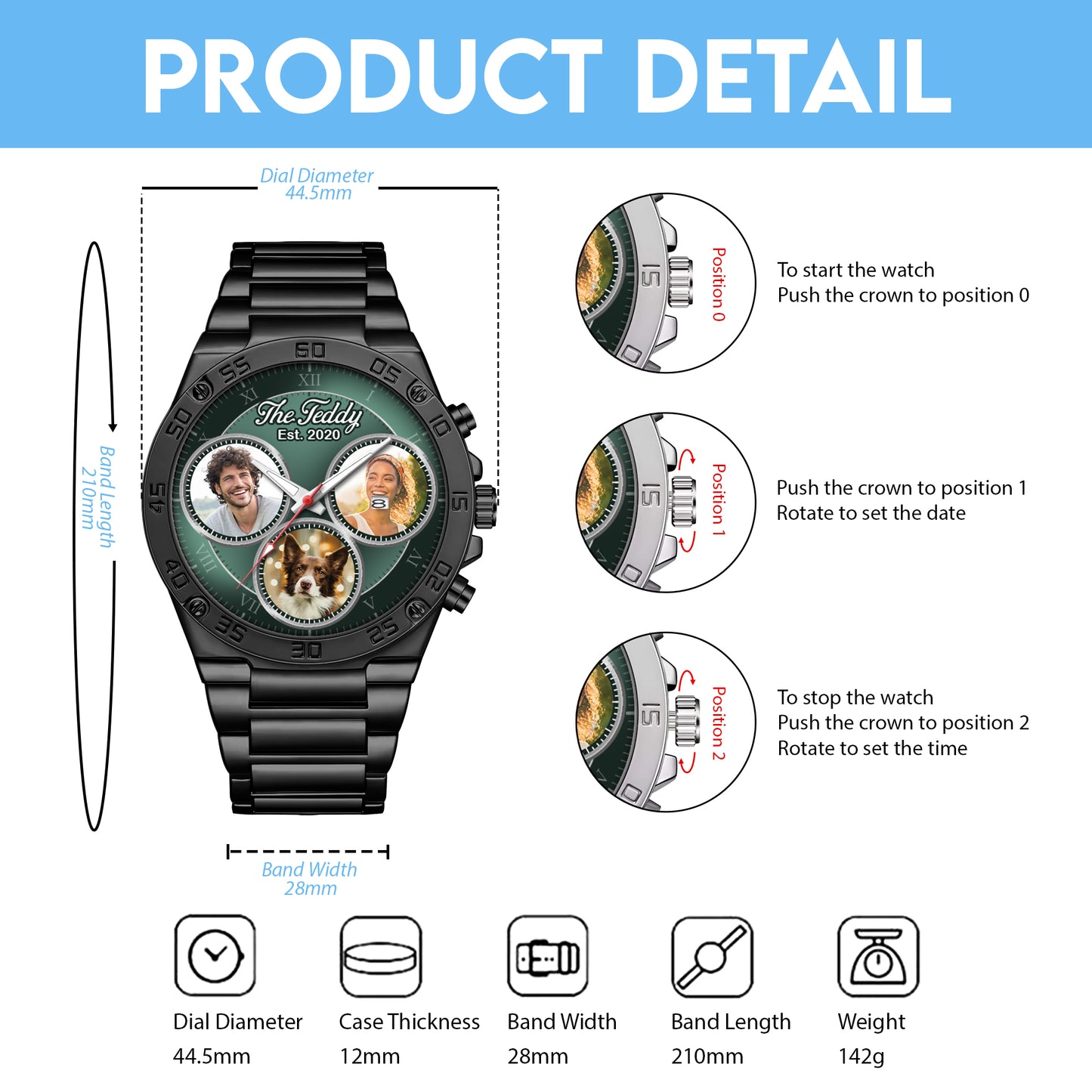 The Daddy Family Personalized Photo Watch