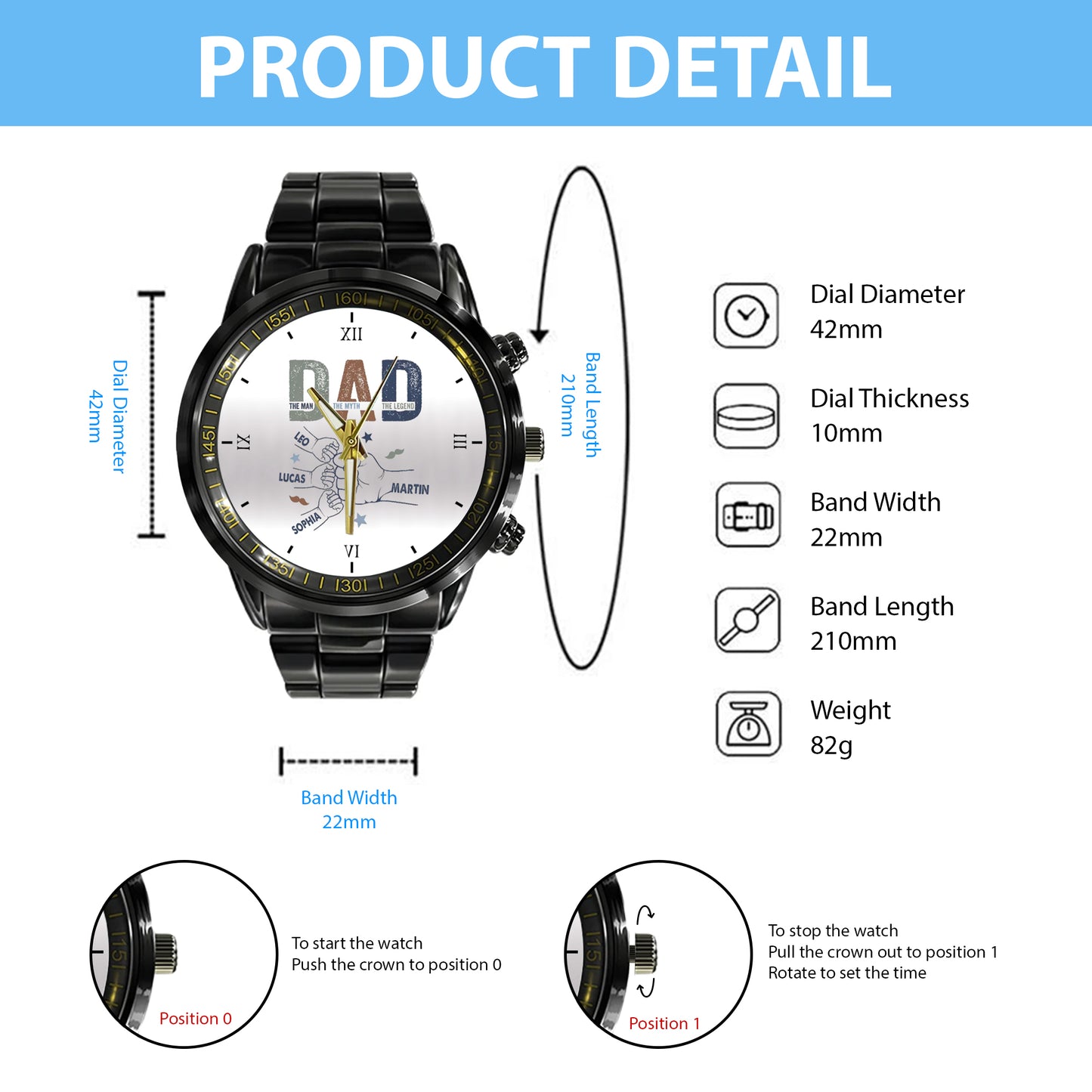 Personalized Dad & Kids Hands Quartz Watch Father's Day Gift For Him
