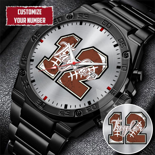 Personalized American Football Custom Name & Number Watch Father's Day Gift For Him