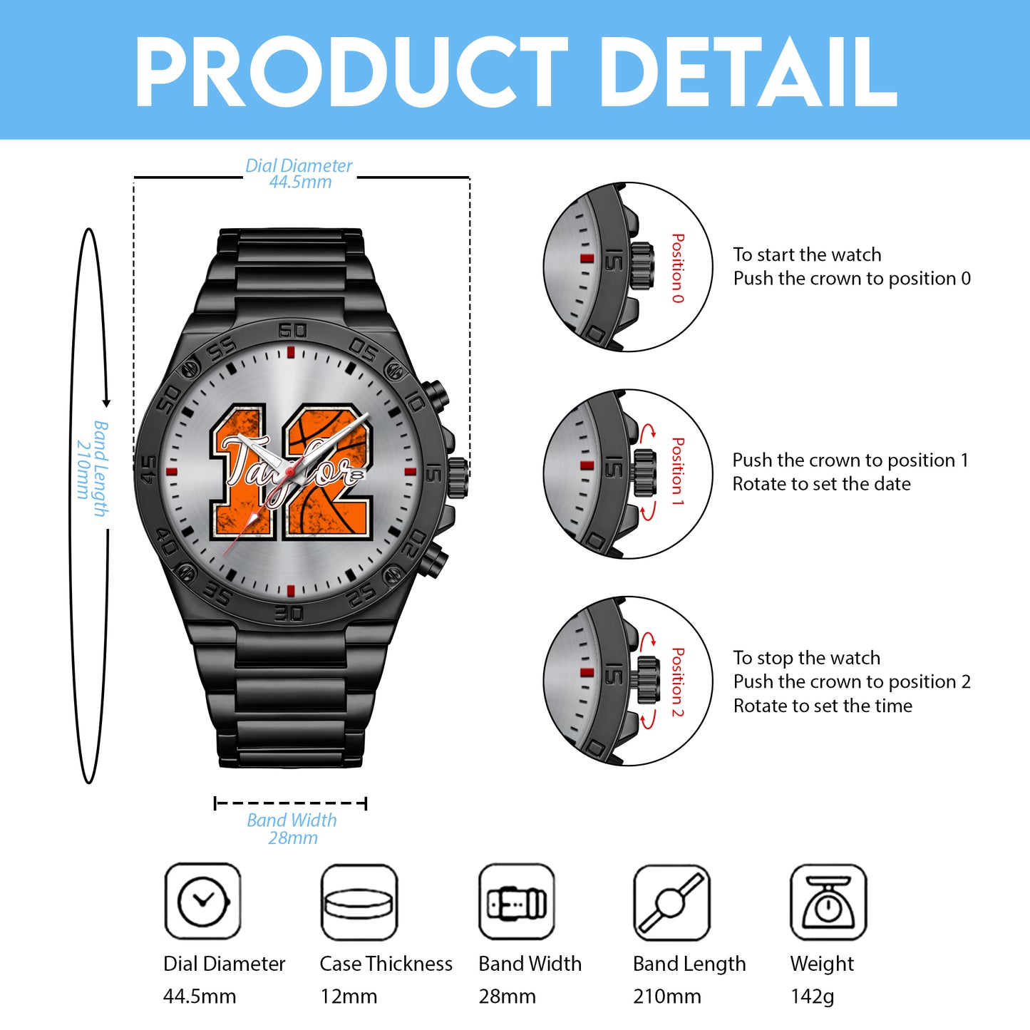 Personalized Basketball Custom Name & Number Watch Father's Day Gift For Him