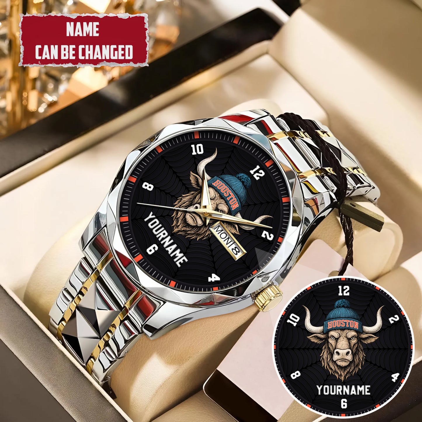 Personalized Retro Mascot Football Custom Name Watch Father's Day Gift For Him
