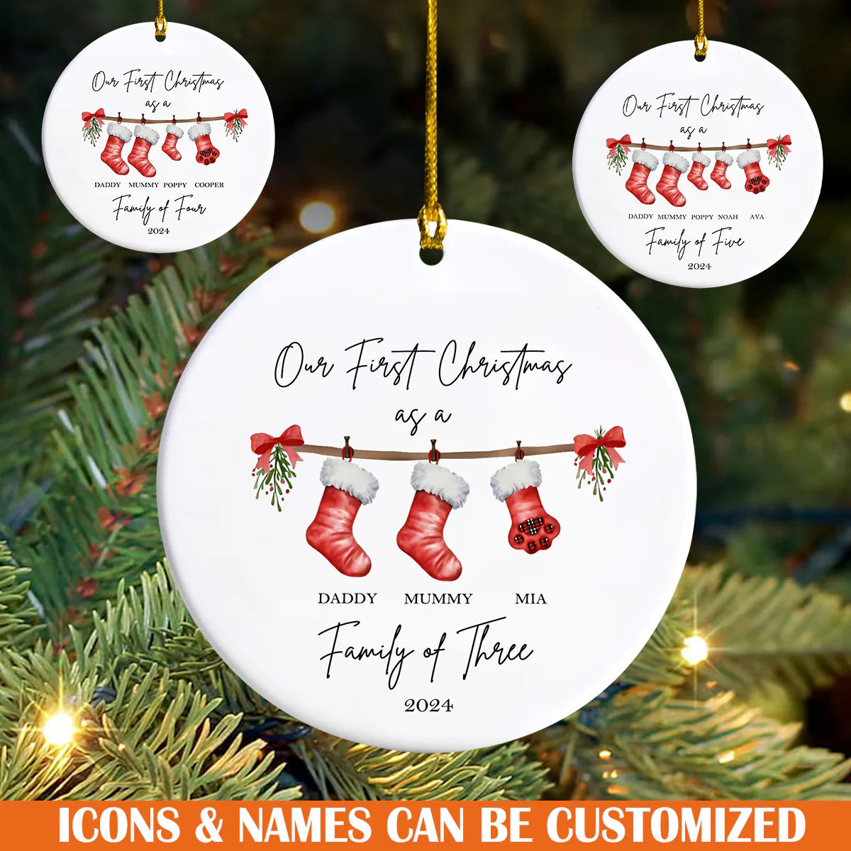 Personalized First Christmas as a Family Custom Ceramic Ornament