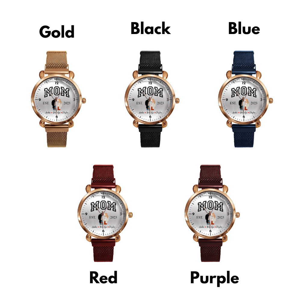 Mother's Day Personalized Family Photo & Kids’ Names Mesh Strap Quartz Watch