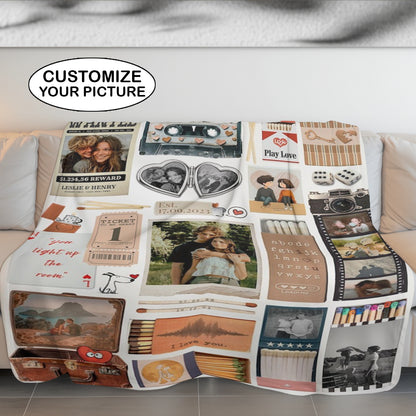 Couple Love Story Matchbook Collage Dopamine Decor - Personalized Blanket - Heartfelt Valentine, Anniversary Gift For Him, For Her