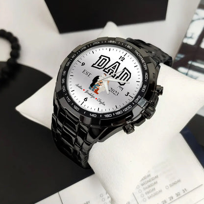 Personalized Alloy Dad Quartz Watch with Family Photos & Kids’ Names