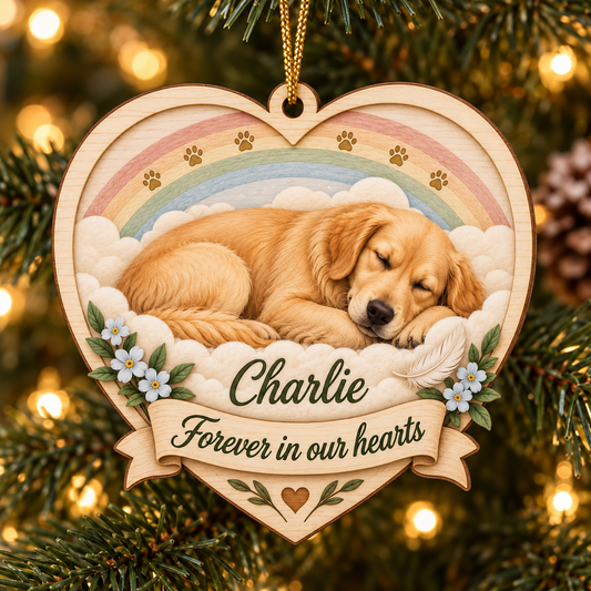 Custom Pet Photo & Name Sleeping Angel Double-Side Printed Wooden Ornament