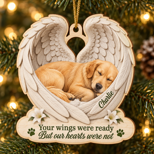 Custom Pet Photo & Name Sleeping Angel Double-Side Printed Wooden Ornament