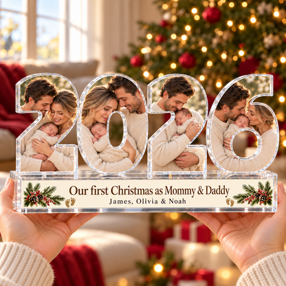 Personalized Our First Christmas As Mommy & Daddy Photo Acrylic Keepsake – Custom Picture Christmas Gift