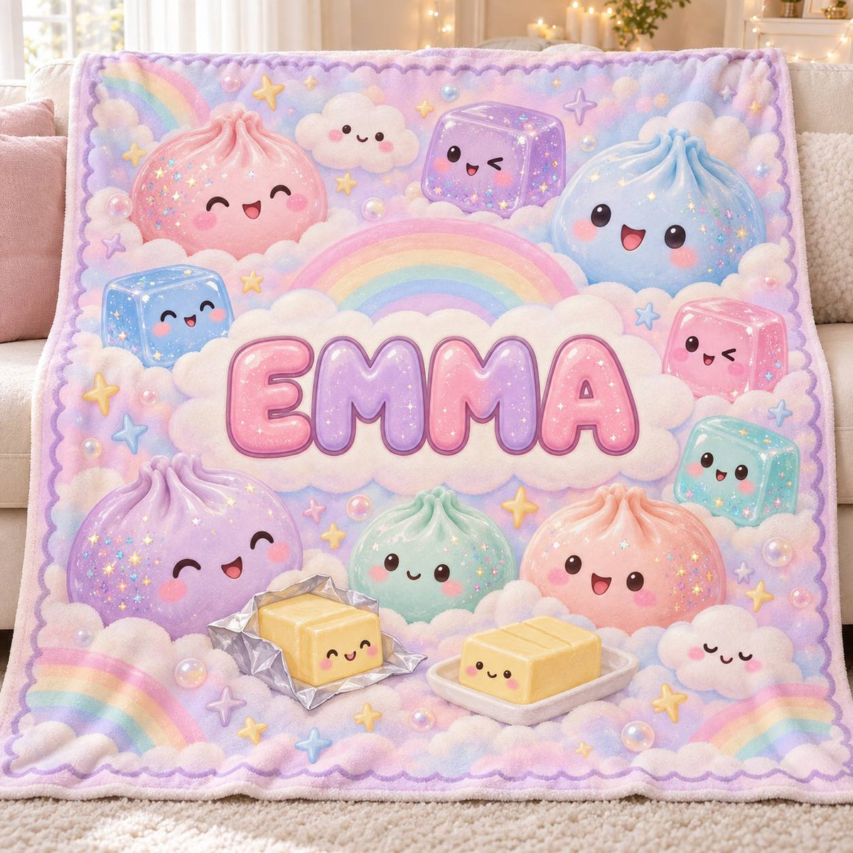 Personalized Dumpling Squishy Custom Kid's Name Fleece Blanket