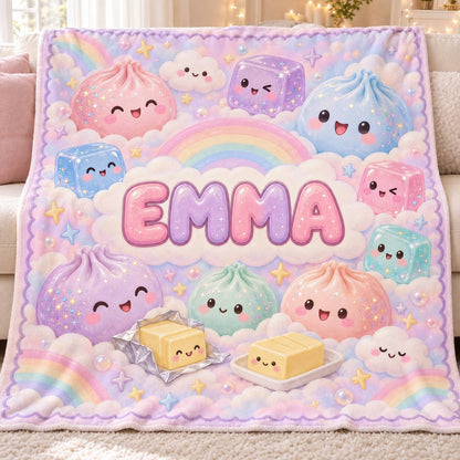 Personalized Dumpling Squishy Custom Kid's Name Fleece Blanket