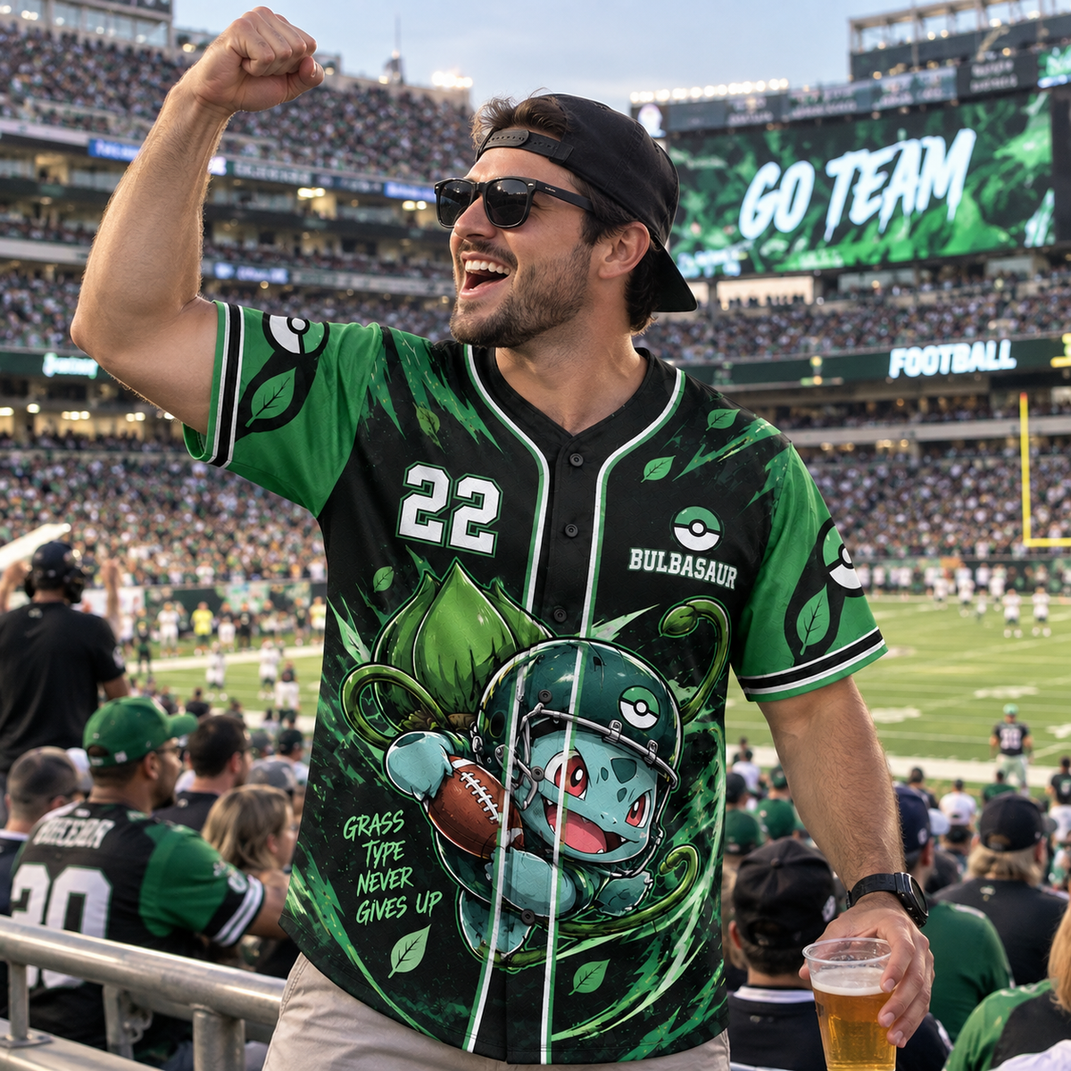 Personalized PKM Bulbasaur Football Jersey – Custom Number & Name
