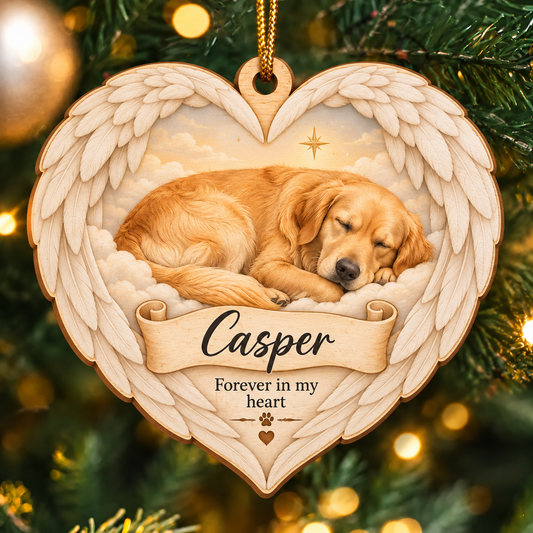 Custom Pet Photo & Name Sleeping Angel Double-Side Printed Wooden Ornament