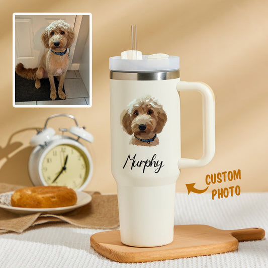 Pet Dog Cat Personalized Text 40oz Insulated Mug with Handle and Straw Stainless Steel Custom Travel Cup Gift for Family Friends Couples