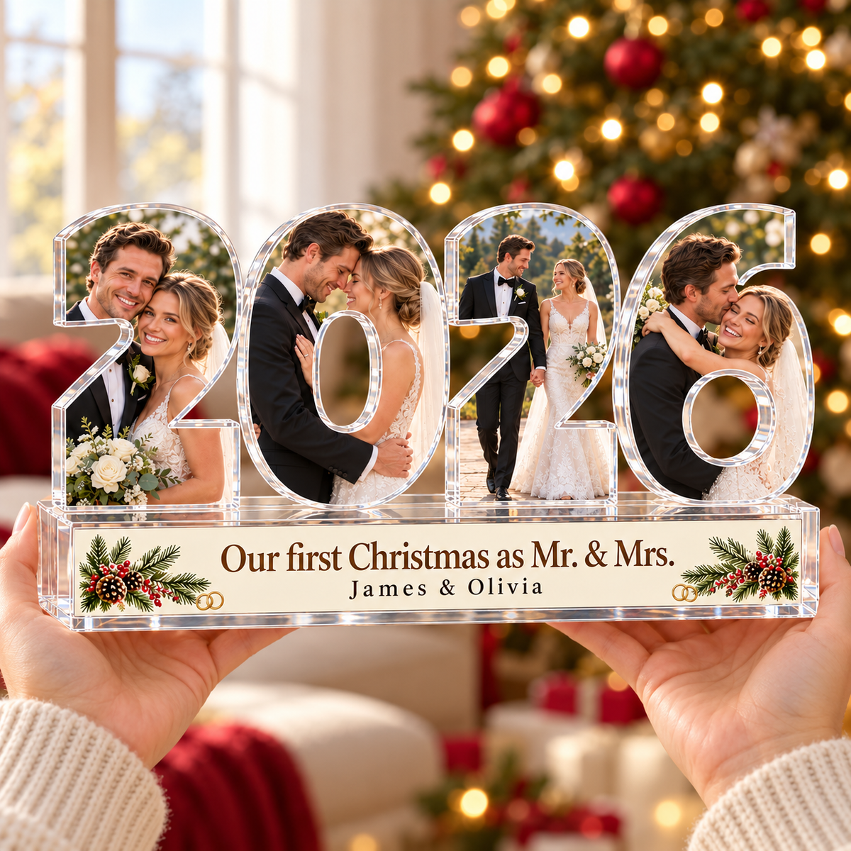 Personalized Our First Christmas As Mr & Mrs Photo Acrylic Keepsake – Custom Picture Christmas Gift