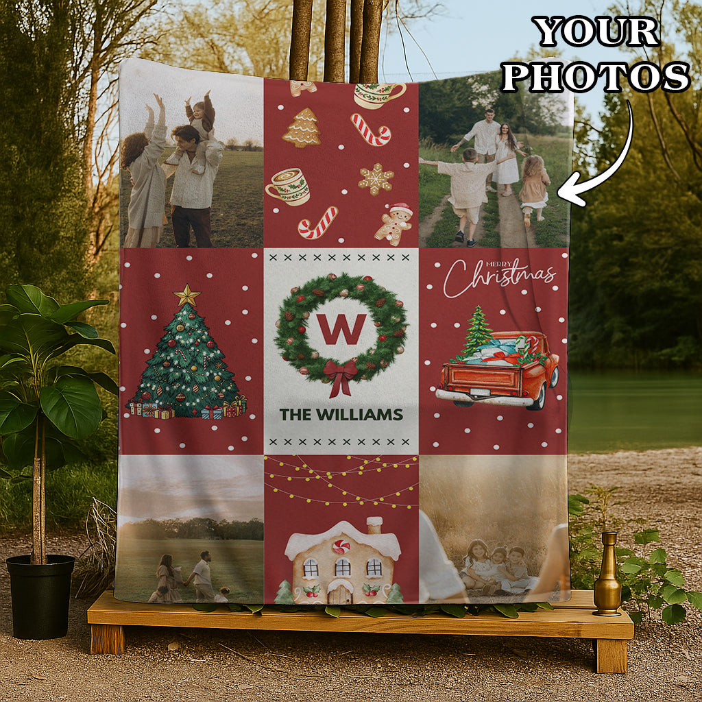 Personalized Christmas Blanket Family Name And Photos Soft Blanket