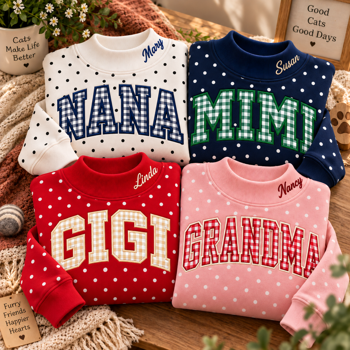 Personalized Embroidered Polka Dot Sweatshirt