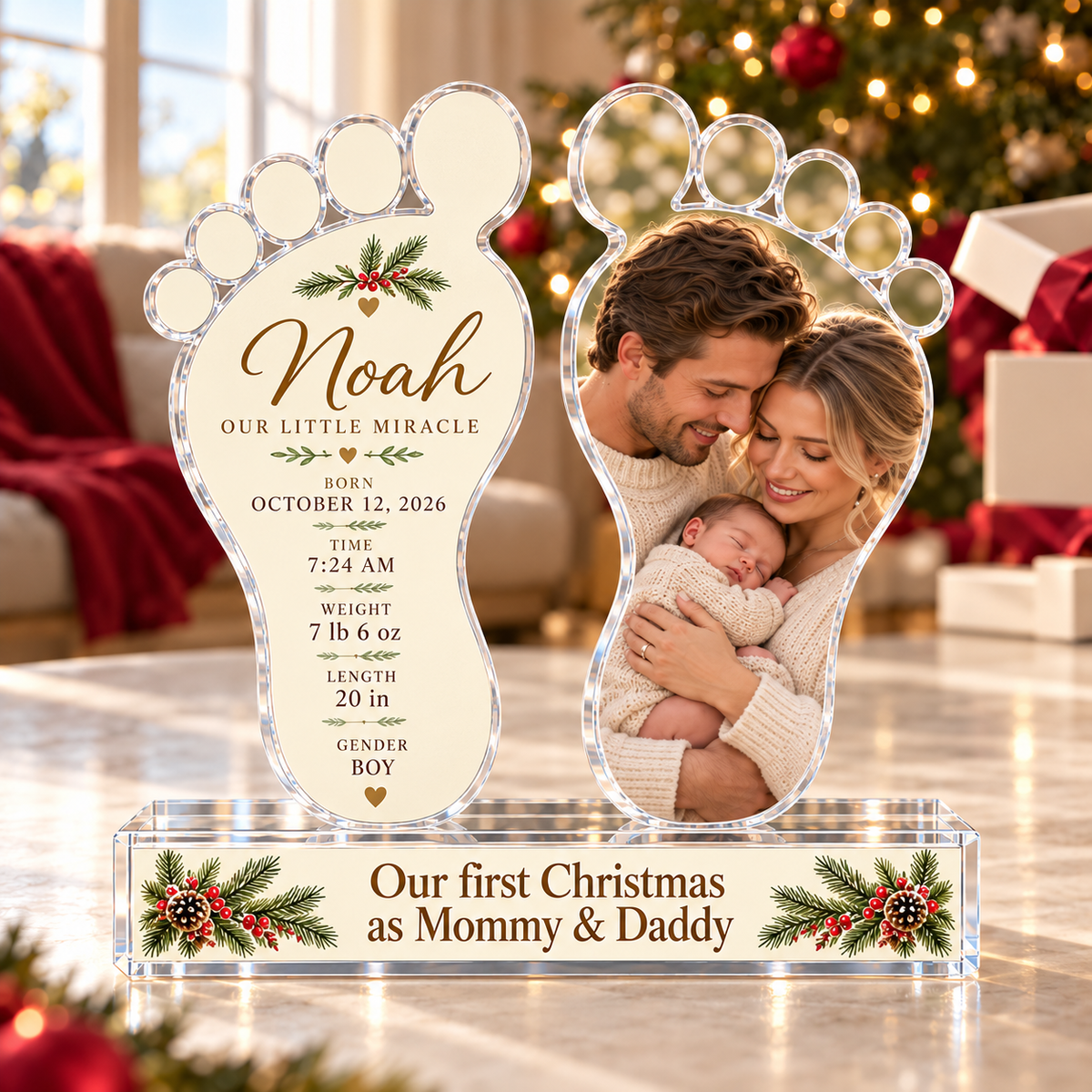 Personalized Our First Christmas As Mommy & Daddy Photo Acrylic Keepsake – Custom Picture Christmas Gift