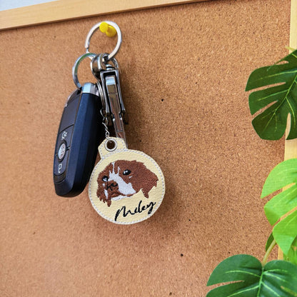 Personalized Embroidered Leather Pet Dog Cat Photo Keychain