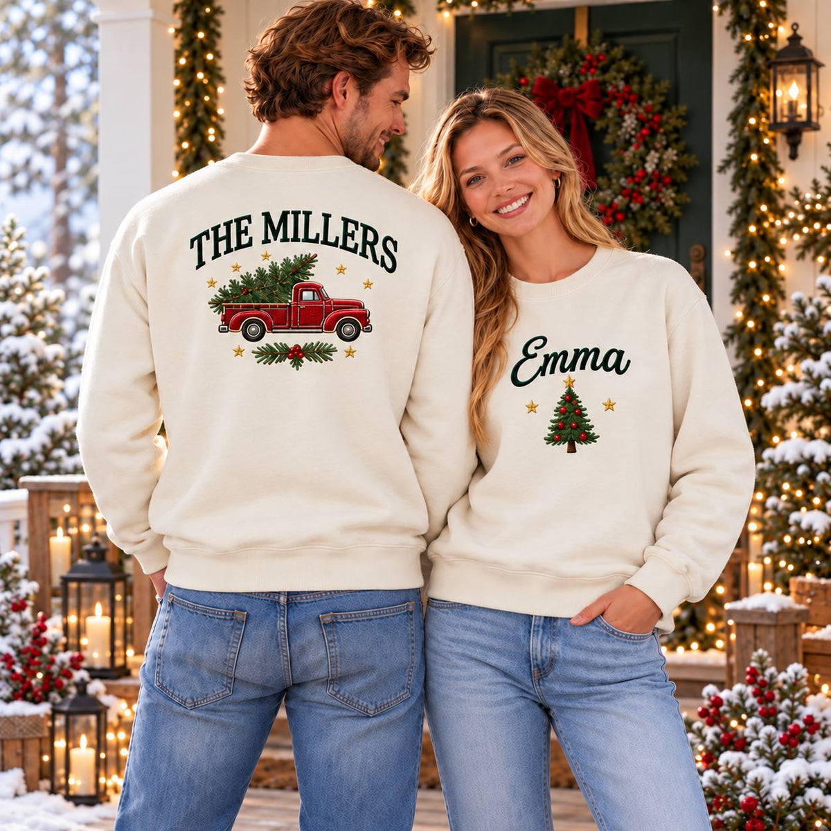 Personalized Christmas Family Sweatshirts, Custom Family Name Matching Christmas Sweatshirt