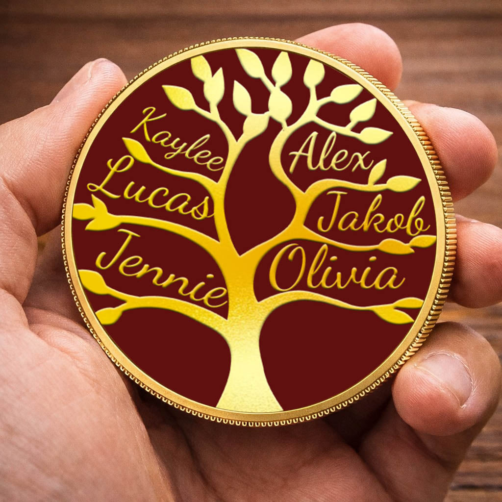 Personalised PRINTED Names Family Tree Coin for Mom Grandma Mother's Day Birthday Thanksgiving Day