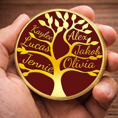 Personalised PRINTED Names Family Tree Coin for Mom Grandma Mother's Day Birthday Thanksgiving Day