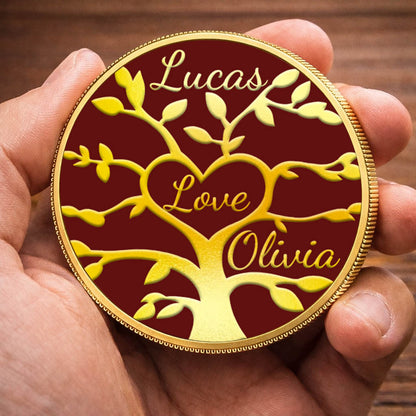 Personalised PRINTED Heart Names Family Tree Coin for Mom Grandma Mother's Day Birthday Thanksgiving Day