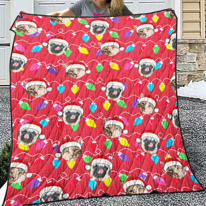 Personalized Pet Dog Cat Christmas Light Imitation Knitted Quilt